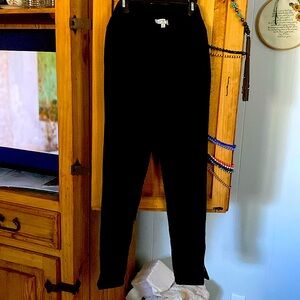 Straight leg, zipper at bottom of legs!, stretch feels like suede!!  Black